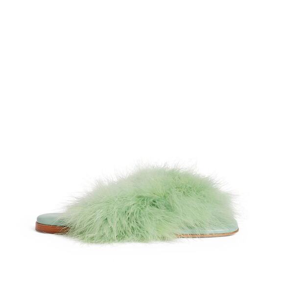NWT Sleeper Pom Slides with Feathers in Mint - Size 35 - Picture 5 of 10